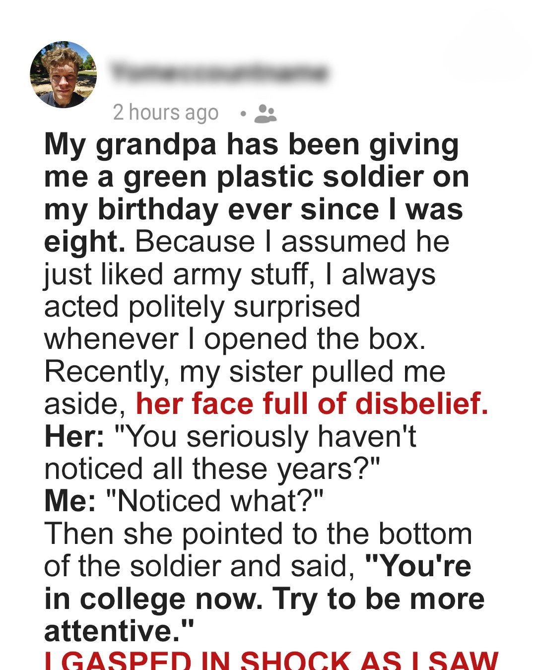 Grandpa Gave Me a Green Plastic Soldier on My Birthday for Years — One Day I Finally Understood Why, and I Was Utterly Stunned