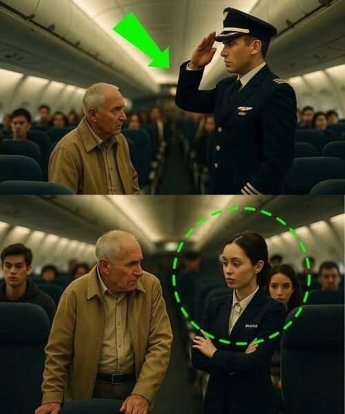 An elderly veteran was asked to give up his medical seat for a family. Without protest, he moved quietly, limping as he went. The cabin fell silent. After a delay, the pilot left the cockpit, walked to the veteran, and saluted him—an unspoken act of deep respect. (check in the first comment👇)