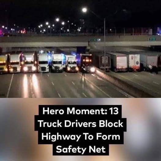 Seeing 13 truck drivers parked under a bridge and blocking traffic on the highway going in both directions is definitely… 😮🙏Check the first comment for the full story. 👇✅