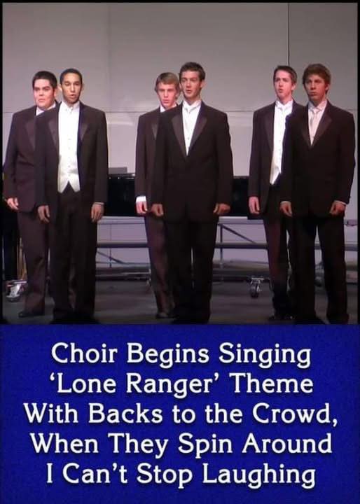 This had me laughing out loud. The ‘Lone Ranger’ is hilariously performed by this choir and the audience is in stiches. If you need a laugh and a smile, this performance will do it.Check out the video in the first comment 👇