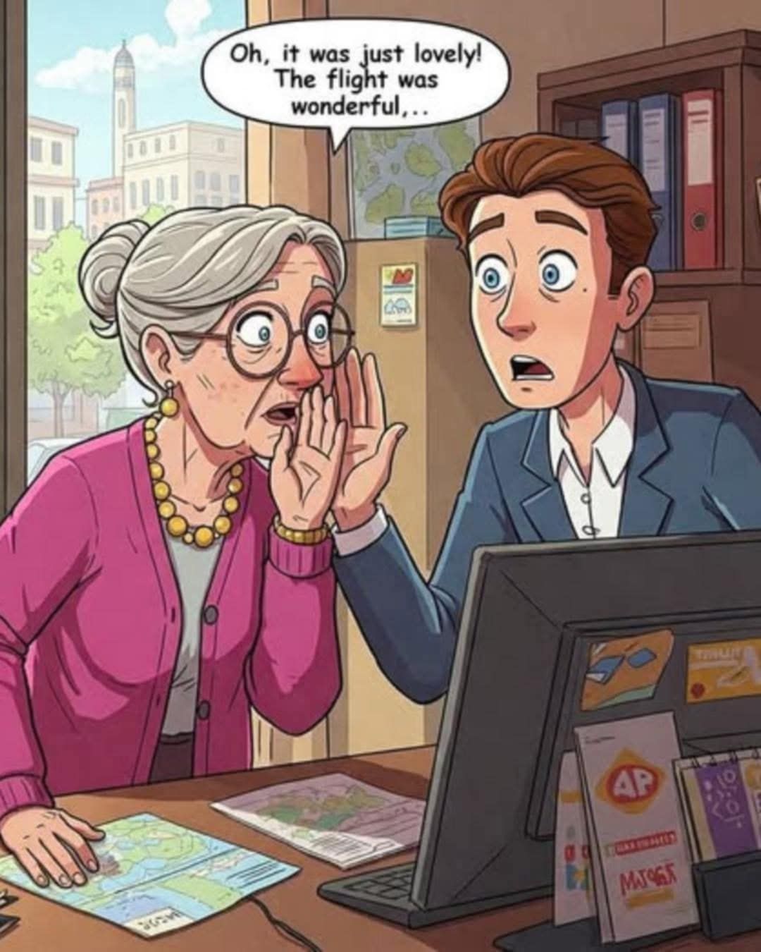 A travel agent was sitting at his desk