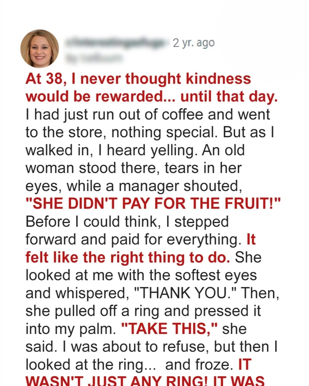 Mysterious ring from chance meeting unlocks forgotten family memories