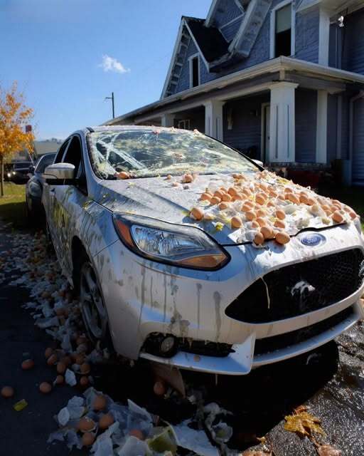 🎃 My neighbor trashed my car with eggs and toilet paper because I “blocked his Halloween decorations.”  So I decided to get creative revenge… and by the end of the night, he was screaming loud enough for the whole street to hear. 😈👇