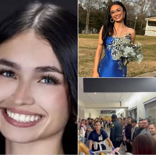 Caption: Heartbreaking footage shows the moment students fill a hospital hall to say goodbye to the cheerleader who was on life-support after being shot at a party. Rest in peace, 18-year-old Kimber Mills 💔👇