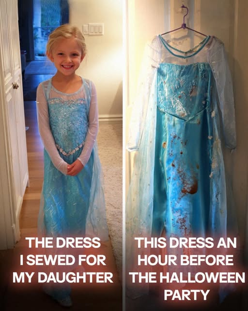 Halloween had always been special in our family — my mom used to sew my daughter Emma’s costumes by hand, filling every stitch with love and care. When she passed away last spring, it nearly destroyed me. But I decided to continue her tradition. So this Halloween, my six-year-old daughter wanted to be Elsa. Every evening for weeks, after Emma went to bed, I’d sew — blue satin, silver snowflakes, a sparkling cape. Every stitch felt as if my mom was right there with me. When Emma tried on the dress, she twirled and whispered: “Mom, this is the most beautiful dress in the world. I’m a real Elsa.” This year we invited only family and close friends to our costume party. I hung paper bats, baked pumpkin-shaped cookies. The guests would arrive in JUST AN HOUR. So I smiled and said to Emma: “Go put on your dress, sweetheart!” She ran upstairs — and seconds later, a scream pierced the air. “MOM!!!” I ran up and saw her standing by the closet, pale and shaking. Her Elsa dress — the one I had poured my heart into — was lying on the floor, stained and torn. It couldn’t have been an accident, the dress had been hanging in the closet, in a garment bag. Someone HAD DESTROYED IT ON PURPOSE. Emma cried, “Mom, who could have done this?” I was trembling with rage. But I didn’t need to ask, I already knew WHO did it. Only ONE PERSON had a motive. I knew she would be arriving at our party soon. And a BRILLIANT PLAN was already forming in my head. ⬇️