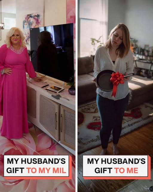 My birthday and my MIL’s are on the same day. At first, I thought it was sweet. But after a few years, I realized it was a nightmare. Because every year, Jake showed me exactly WHICH woman in his life came first. It started small. On our first shared birthday, he gave his mom a gold bracelet—and me, a coffee mug that said, “World’s Best Wife.” The following year, he took his mom on a spa retreat for the weekend. While I got just a pizza. Last year, he rented a private room at a fancy restaurant for her and the whole family. I got… a robe. From Target. This year, Jake outdid himself. At dinner, he made us all gather around while his mom opened her gift. Inside was a brand-new 75-inch Samsung QLED TV—price tag: $2,000. “Now you can watch your Hallmark movies in 4K, Mom. You deserve it.” Then he turned to me with a grin and handed me a much smaller box. “Your turn, babe.” I opened it. Inside was A FRYING PAN. He said, “NOW YOU CAN MAKE MY FAVORITE PANCAKES EVEN BETTER. Top quality—non-stick!” His mom chuckled. I forced a smile. “Wow. Thoughtful.” I wanted to cry. But instead… I got an idea. I thanked him, kissed him on the cheek, and said, “I’m going to use it this weekend.” He smiled, pleased with himself. I smiled too—but for very different reasons. I was going to give him the HARSHEST LESSON EVER! That weekend, I invited everyone over for a “Sunday breakfast.” The table was set. They all sat down, laughing, clueless. Then I said, “Before we eat, I have to REVEAL SOMETHING to all of you.” ⬇️