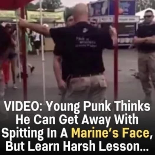 Young Punk thinks He can get away with spitting on Marine’s face learns harsh lesson😱 Video is in the first commnt👇