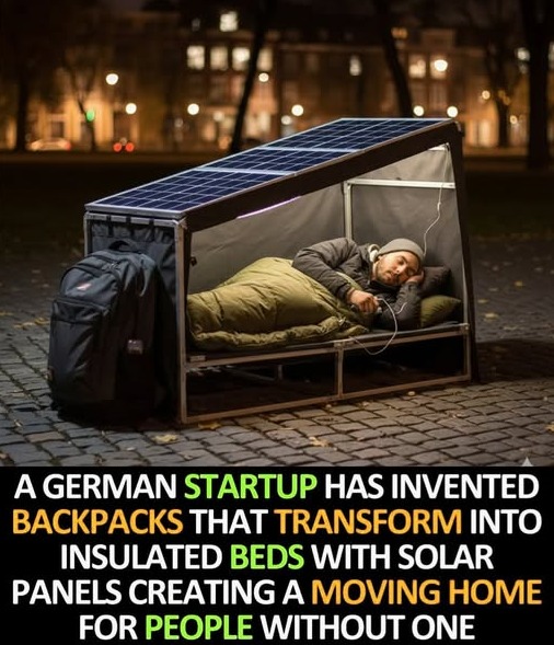 Innovation with Heart: The Backpack That Turns Into a Bed! A German startup has designed a backpack that unfolds into a warm, insulated bed — complete with solar-powered lights and phone charging. ⚡ It’s not a full home, but it offers people experiencing homelessness a safe, private, and warm place to rest — and a chance to recharge, both physically and emotionally. Small ideas, massive impact. Imagine giving this to someone who’s heard “no” all day — the relief, the warmth, the spark of hope. That’s priceless.