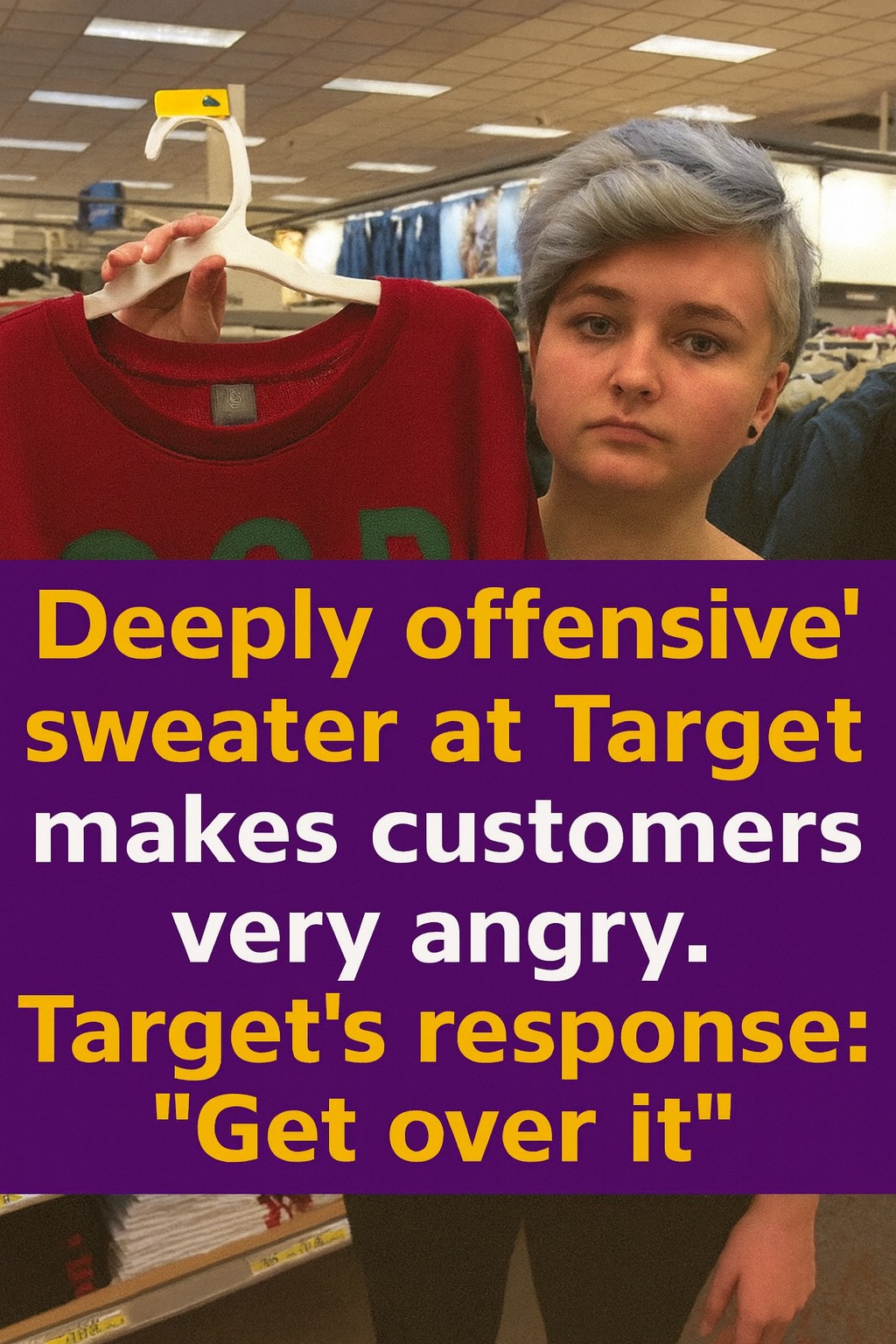 Woman calls sweater at Target ‘deeply offensive’ and Target responds: get over it…..…See more