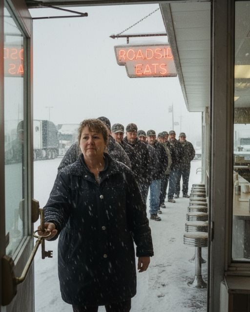 She opened her tiny diner during a deadly blizzard for 12 stranded truckers — just to give them warmth and coffee. But 48 hours later, the entire town was stunned by what those truckers did in return… 👉 Full story in first comment 👇