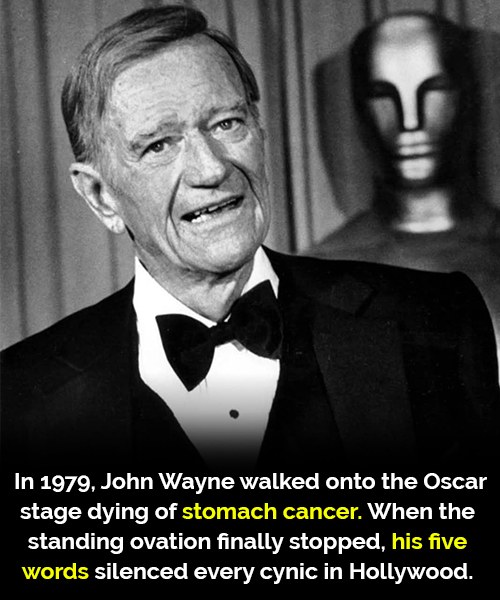“On April 9, 1979, the Dorothy Chandler Pavilion fell silent… Then John Wayne spoke 5 words that left Hollywood in tears 🥹💔” (Check In First comment👇)