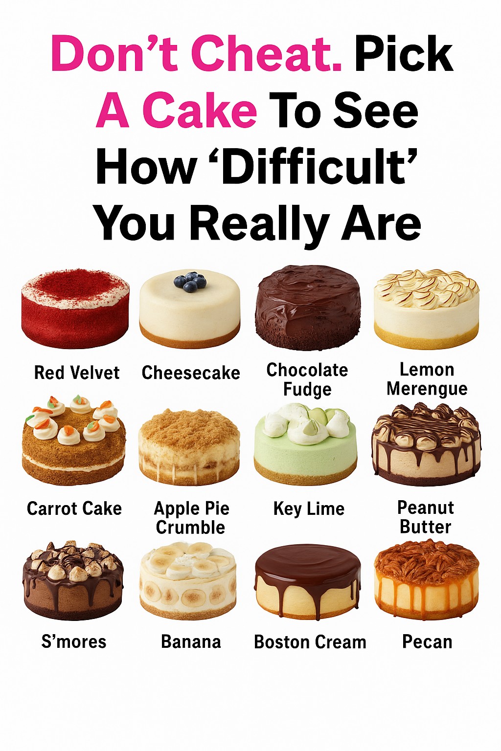 Don’t Cheat. Pick A Cake To See How ‘Difficult’ You Really Are. Check 1st comment 👇