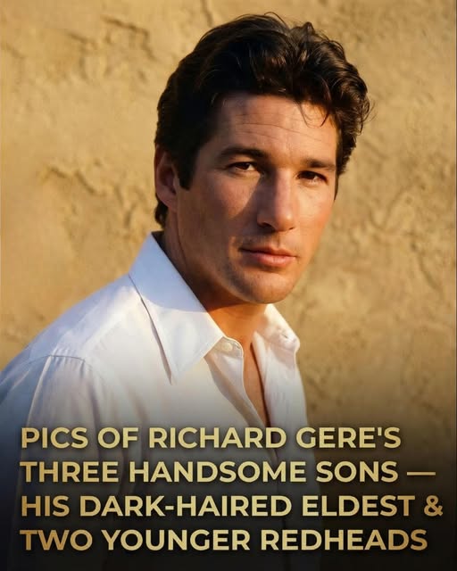 Richard Gere generally keeps his HANDSOME SONS out of the public eye. Photos of his three boys with dark brown and ginger hair⬇️