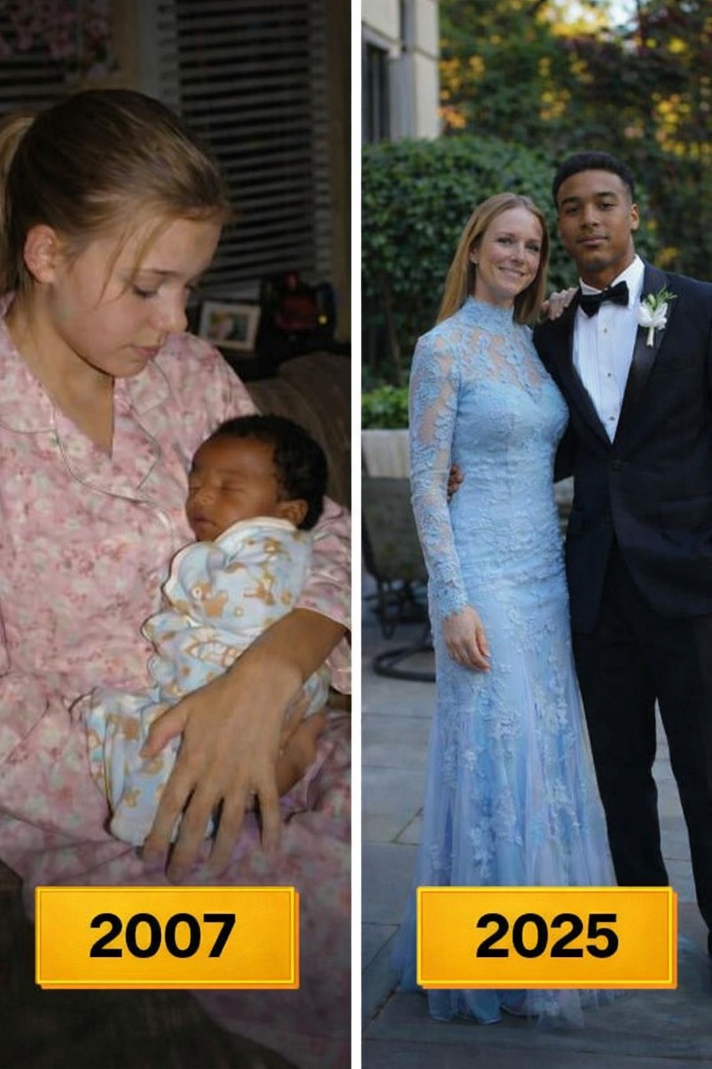 My mom got pregnant with me in high school. My bio father bailed the same day she told him. No calls. No help. Nothing. She missed her prom, traded her glitter dress for diapers and double shifts, studied for her GED while I slept. So when my own prom rolled around this year, I told her: “Mom… you missed your prom because of me. Come to mine — with me.” She laughed, then cried so hard she had to sit down. My stepdad Mike was excited too. But my stepsister Brianna? She nearly choked on her Starbucks. “You’re bringing YOUR MOM? To PROM? That’s… actually pathetic.” I ignored her. Later she sneered again: “Seriously, what’s she gonna wear? One of her church dresses? You’re gonna EMBARRASS yourself.” Still ignored her. Prom day came — and my mom looked stunning. Soft blue gown, vintage curls, glowing smile. She whispered, “What if people stare? What if I ruin this?” “Mom, you MADE my life. You can’t ruin anything.” We arrived at the school courtyard for photos. Brianna strutted up in a glitter dress that probably cost more than my car. She pointed at my mom and loudly said: “Why is SHE here? Is this prom or Bring-Your-Parent-to-School Day? What an EMBARRASSMENT.” Her frieds giggled. My mom’s face fell. I felt fire in my veins. But Brianna had no idea that her father, Mike, would step forward. When he heard what she said, he came up dangerously slow and did something I will remember UNTIL THE DAY I DIE. “Brianna. Sit.” ⬇️