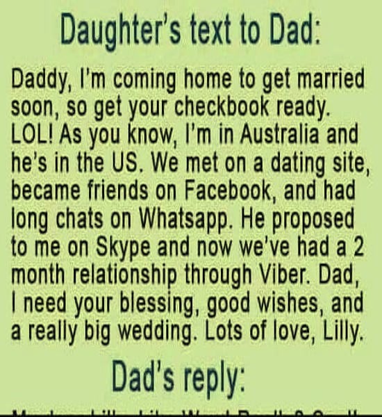 Funny Daughter’s Text to Dad — See the Continuation in the First Comment 👇