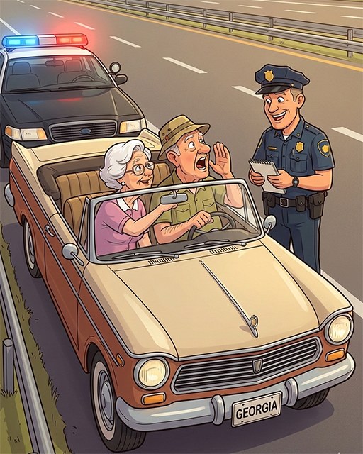 A Retired Couple Gets Pulled Over — What the Husband SHOUTS to His Hard-of-Hearing Wife Has the Cop Trying Not to Laugh 😂🚔👇