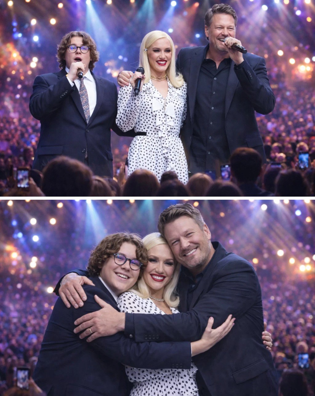 “WORDS AREN’T NECESSARY — JUST BEING TOGETHER SPEAKS VOLUMES.” Amid rumors and long stretches of silence, Blake Shelton and Gwen Stefani didn’t step forward to explain or defend themselves. Instead, they stood quietly side by side, letting the spotlight shine on their 15-year-old son, Zuma Rossdale. As Zuma sang with poise and confidence, their eyes never left him, full of pride and quiet emotion only parents feel. No statements, no clarifications — just their unwavering presence, gentle and steadfast. In that silent display, they told the world more than words ever could: family, love, and trust endure without explanation. (Check In First comment👇)