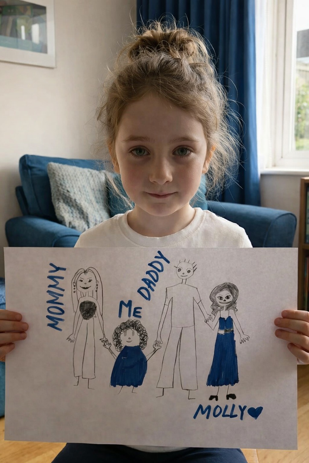 My daughter’s preschool teacher pulled me aside after pickup and said, “I don’t want to overstep… but I think YOU NEED TO SEE THIS.” Then she handed me my daughter’s picture. Four stick figures. Me. My husband. My daughter. And another woman—drawn taller than me, with long hair and a bright blue dress. A huge smile. My daughter had even written her name in big, confident letters: MOLLY — with a big “💙.” The teacher lowered her voice. “She talks about Molly a lot. Not casually—like she’s part of her life. I just didn’t want you blindsided.” That night, I waited until my daughter was curled under her Christmas blanket, and I asked as casually as I could, “Sweetheart… who’s Molly?” She didn’t even hesitate. “Oh! Molly is DADDY’S FRIEND. We see her on Saturdays.” My stomach dropped. “Saturdays… when?” “When you go to work.” She yawned like this was old news. “We go to the arcade sometimes. Molly is really pretty and nice. She smells soooo good.” I just stared at her, trying to keep my face calm while my insides turned to ice. “How long have you been seeing her?” She counted on her fingers. “Since you started your new job. A loooong time.” The same six months I’d been working weekends—not because I wanted to miss pancakes and park days, but because I was trying to keep our family afloat. When my husband walked in later, I didn’t say a word. I kissed him, smiled, and went through the motions like my world hadn’t cracked in half. I was FED UP, but decided to play smarter, not louder. By morning, I knew exactly what I was going to do this Saturday. ⬇️