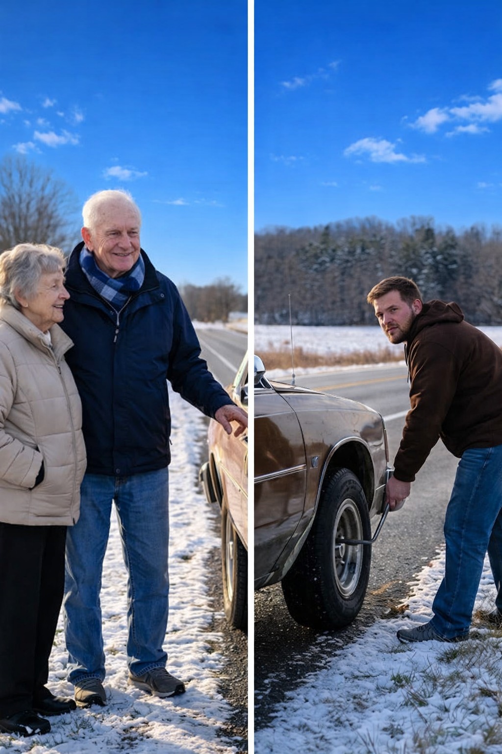 I Stopped to Help an Elderly Couple With a Flat Tire on Thanksgiving — A Week Later, My Mom Called Screaming, “TURN ON THE TV RIGHT NOW!” And My Heart Dropped 👇